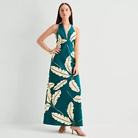 Worthington Womens Halter Neck Sleeveless Maxi Dress