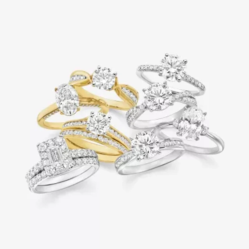 (H-I, Vs1-Vs2) Womens 2 CT. T.W. Lab Grown White Diamond 14K Gold Round Side Stone Engagement Ring