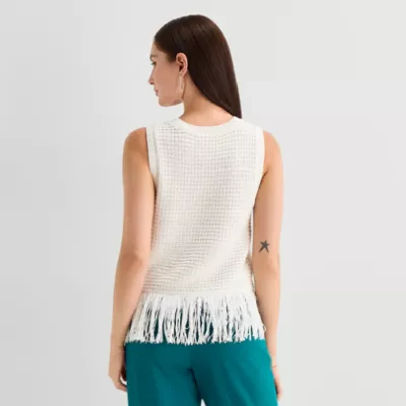 Worthington Womens Crew Neck Sleeveless Pullover Sweater