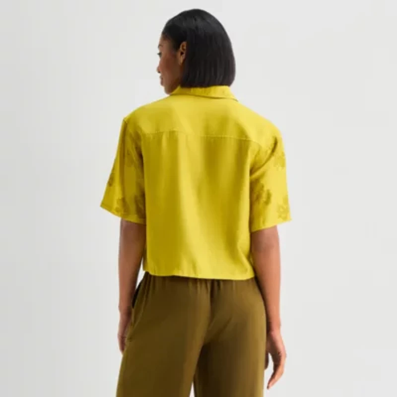 Worthington Womens Drop Shoulder Short Sleeve Regular Fit Button-Down Shirt