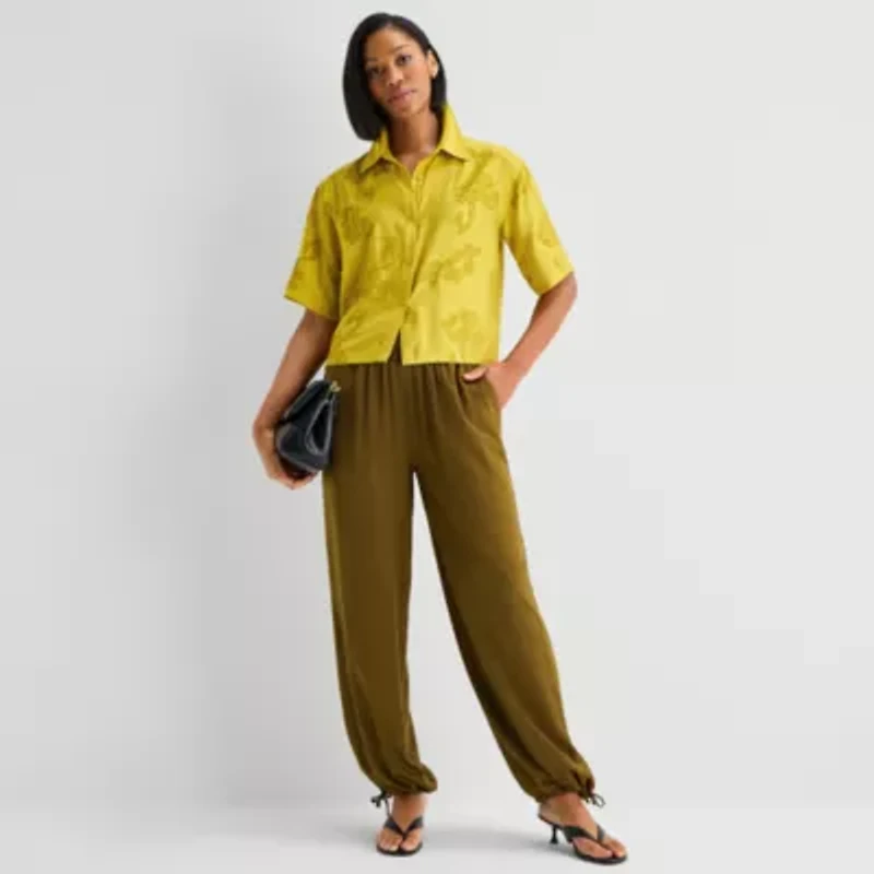 Worthington Womens Drop Shoulder Short Sleeve Regular Fit Button-Down Shirt