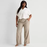 Worthington Womens Split Crew Neck Elbow Sleeve Blouse
