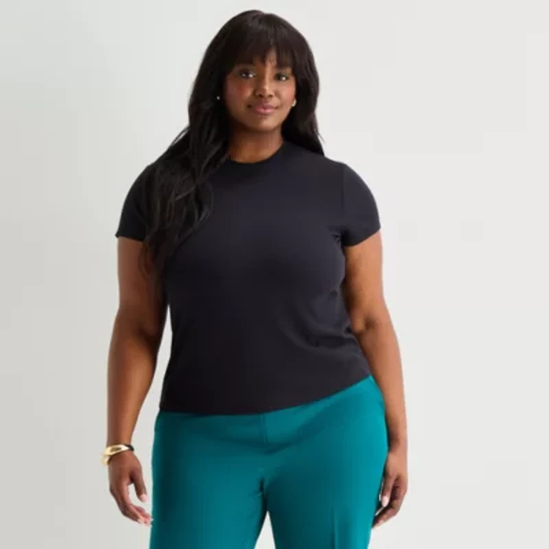 Worthington Womens Plus Crew Neck Short Sleeve T-Shirt
