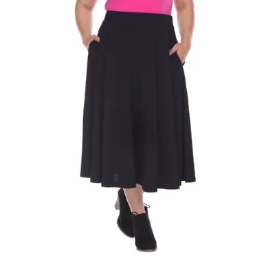 White Mark Tasmin Womens Stretch Fabric Mid Rise Midi Plus Flared Skirt