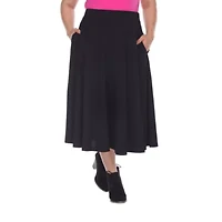 White Mark Tasmin Womens Plus Stretch Fabric Mid Rise Midi Flared Skirt