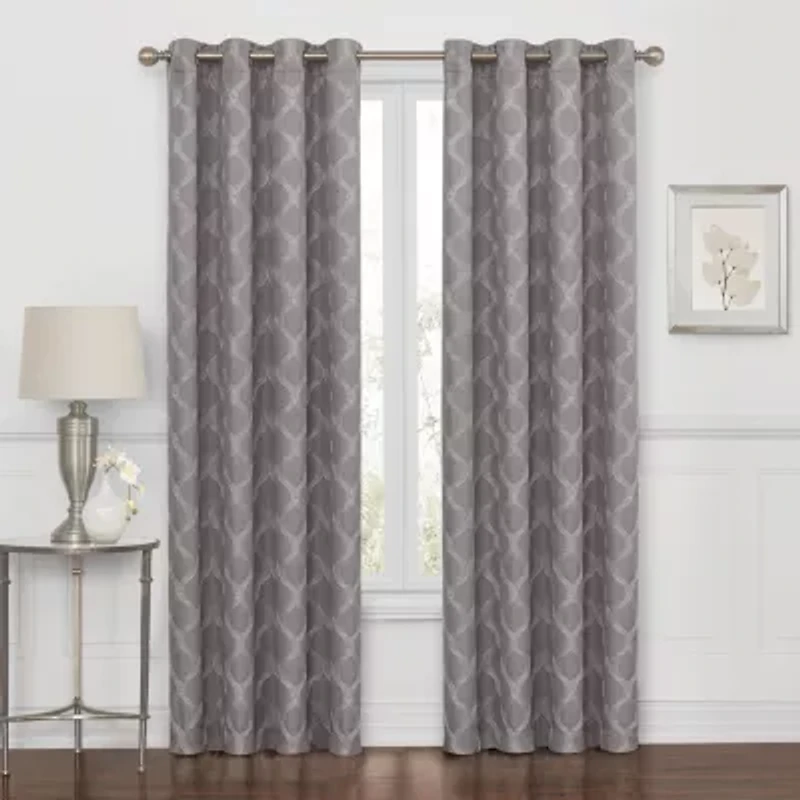 Max Blackout Prescott Grommet Top Embroidered 100% Single Curtain Panel