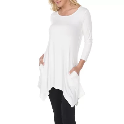 White Mark Womens Round Neck 3/4 Sleeve Tunic Top