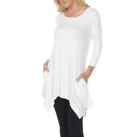 White Mark Womens Round Neck 3/4 Sleeve Tunic Top