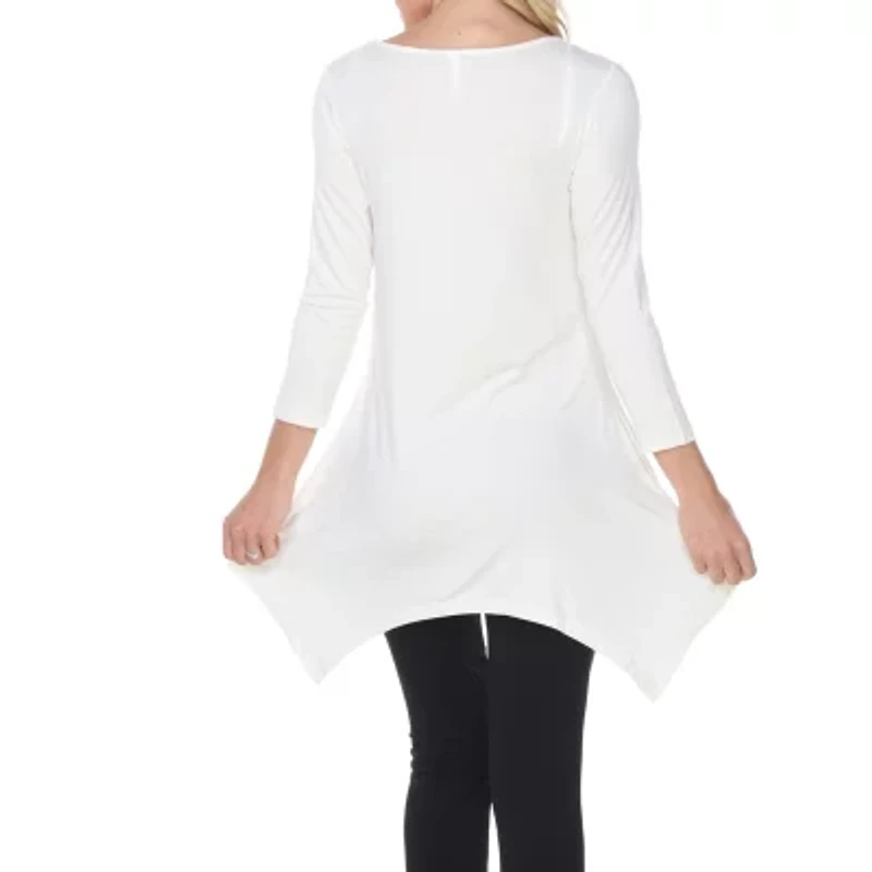 White Mark Womens Round Neck 3/4 Sleeve Tunic Top