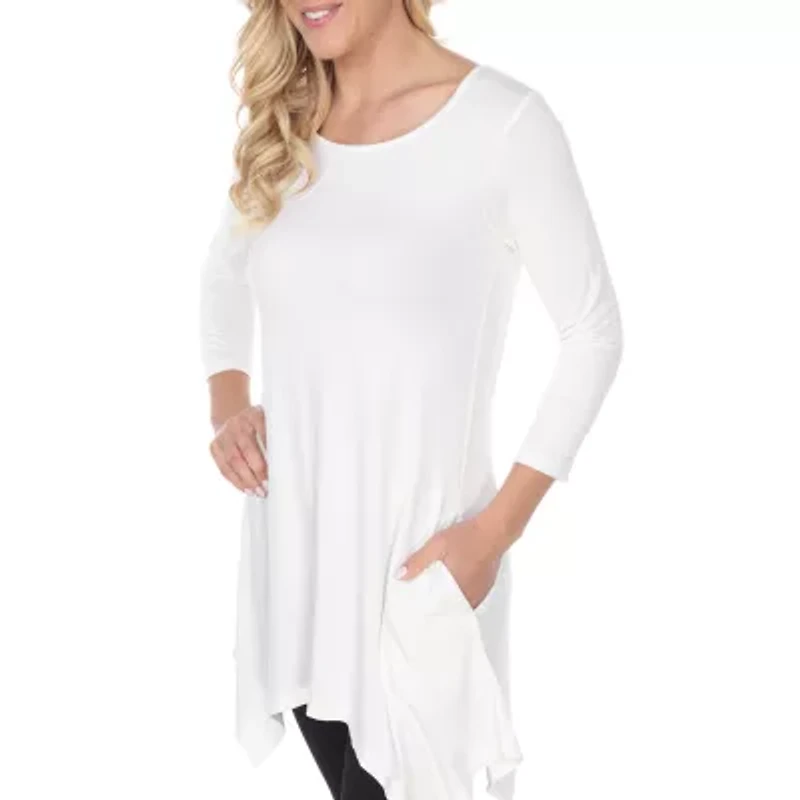 White Mark Womens Round Neck 3/4 Sleeve Tunic Top