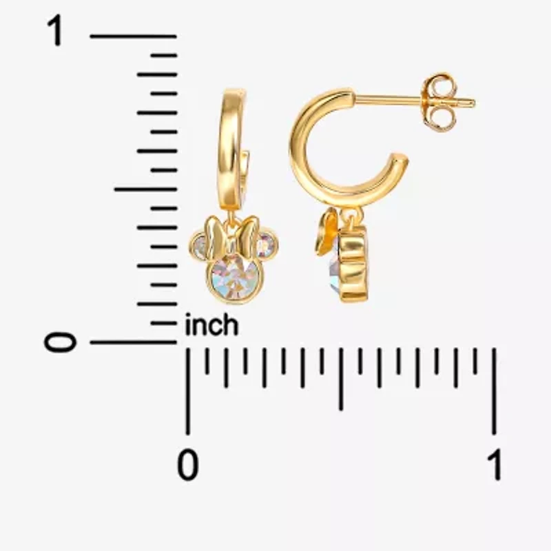 Disney Collection Girls White Crystal 14K Gold Over Silver 17.5mm Minnie Mouse Hoop Earrings