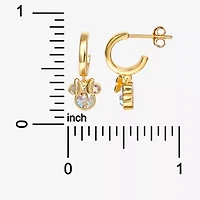 Disney Collection Girls White Crystal 14K Gold Over Silver 17.5mm Minnie Mouse Hoop Earrings