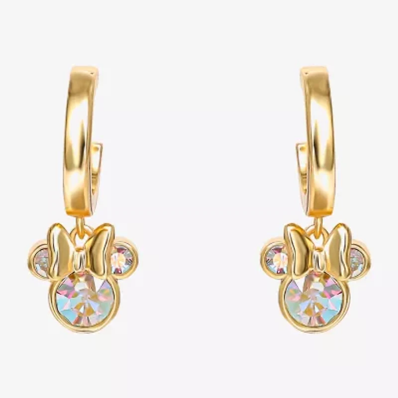 Disney Collection Girls White Crystal 14K Gold Over Silver 17.5mm Minnie Mouse Hoop Earrings