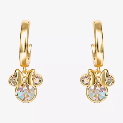 Disney Collection Girls White Crystal 14K Gold Over Silver 17.5mm Minnie Mouse Hoop Earrings