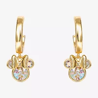 Disney Collection Girls White Crystal 14K Gold Over Silver 17.5mm Minnie Mouse Hoop Earrings