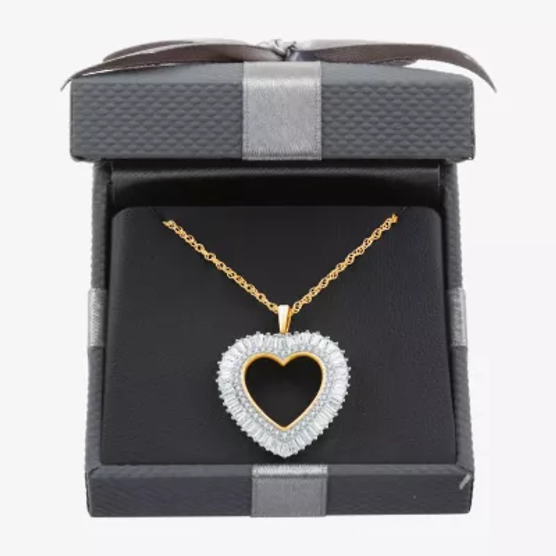 (H-I / I1) Womens 1 CT. T.W. Lab Grown White Diamond 14K Gold Over Silver Sterling Heart 18 Inch Pendant Necklace
