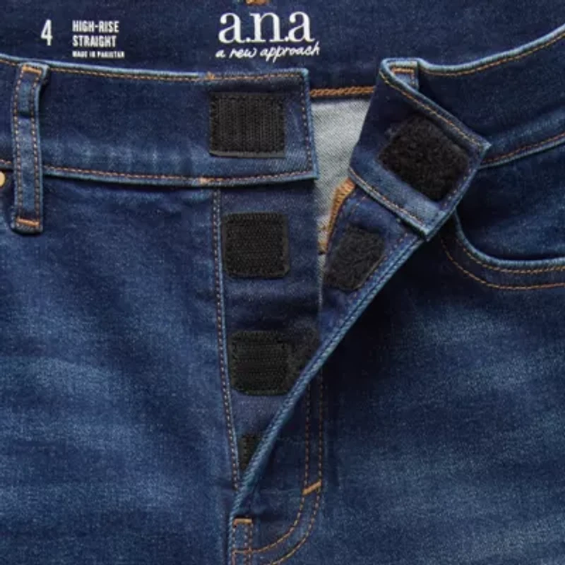 a.n.a Womens High Rise Adaptive Easy-on + Easy-off Straight Leg Jean