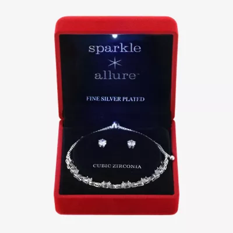 Sparkle Allure Light Up Box Womens Cubic Zirconia Pure Silver Over Brass 2-pc. Jewelry Set