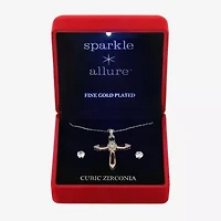 Sparkle Allure Light Up Box Womens Cubic Zirconia 14K Gold Over Brass Cross 2-pc. Jewelry Set