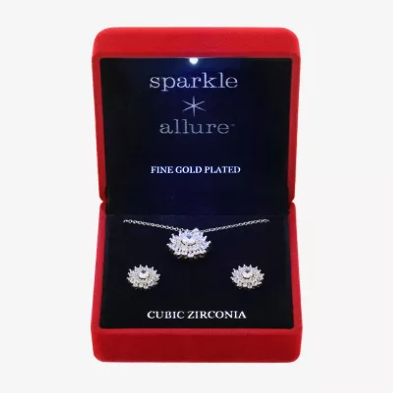 Sparkle Allure Light Up Box Womens Cubic Zirconia 14K Gold Over Brass Round Sunburst 2-pc. Jewelry Set