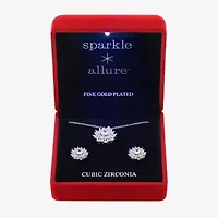 Sparkle Allure Light Up Box Womens Cubic Zirconia 14K Gold Over Brass Round Sunburst 2-pc. Jewelry Set