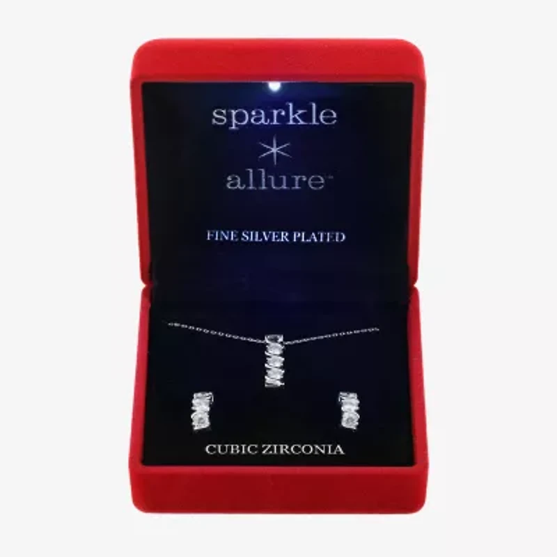 Sparkle Allure Light Up Box Womens Cubic Zirconia Pure Silver Over Brass 2-pc. Jewelry Set