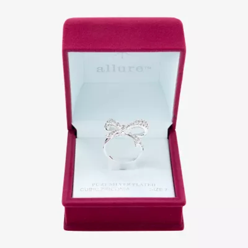 Sparkle Allure Womens Cubic Zirconia Pure Silver Over Brass Bow Cocktail Ring