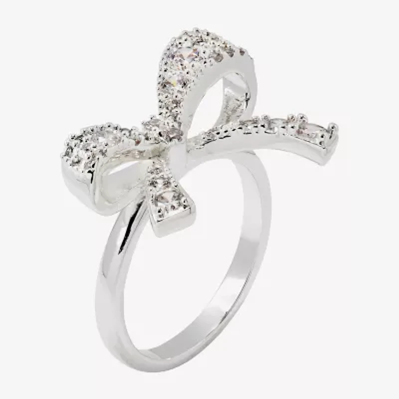 Sparkle Allure Womens Cubic Zirconia Pure Silver Over Brass Bow Cocktail Ring