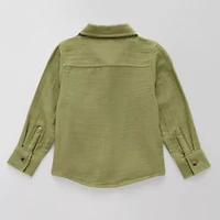 Okie Dokie Toddler & Little Boys Crew Neck Long Sleeve Fitted Sleeve Regular Fit Button-Down Shirt