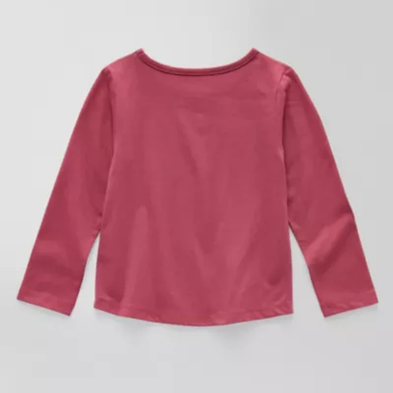 Okie Dokie Toddler & Little Girls Round Neck Long Sleeve Regular Fit Graphic T-Shirt