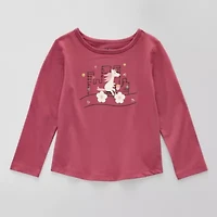 Okie Dokie Toddler & Little Girls Round Neck Long Sleeve Regular Fit Graphic T-Shirt