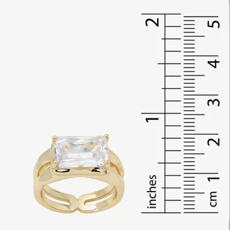 Sparkle Allure Hammered Split Shank Womens Cubic Zirconia 14K Gold Over Brass Cocktail Ring