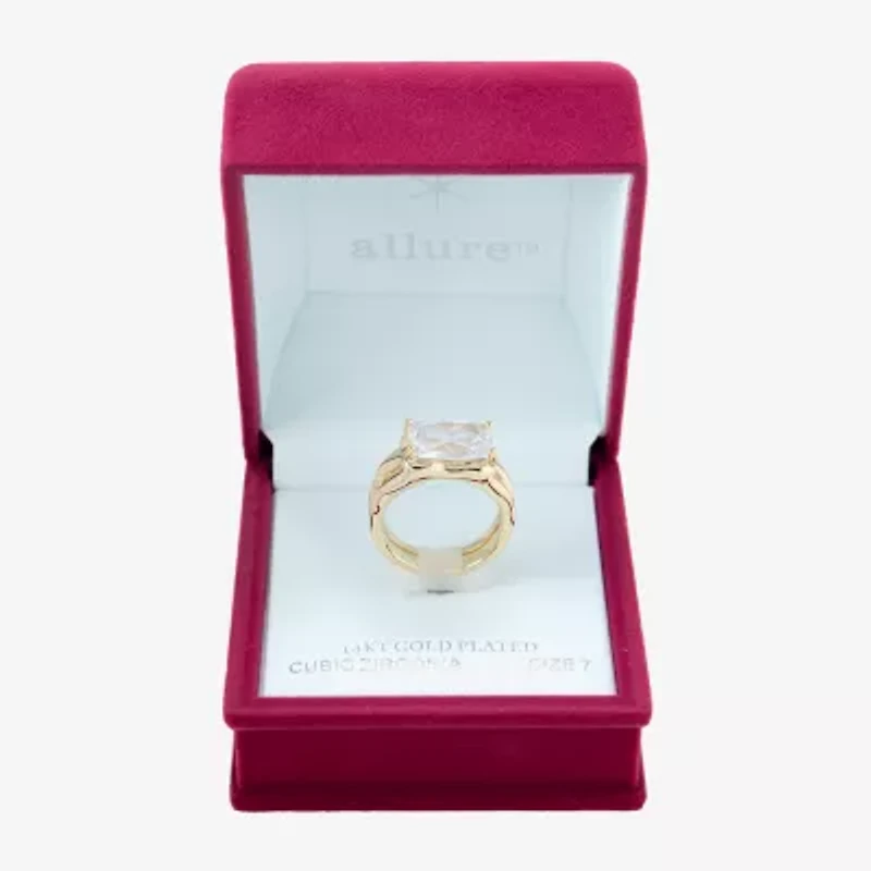 Sparkle Allure Hammered Split Shank Womens Cubic Zirconia 14K Gold Over Brass Cocktail Ring