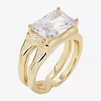 Sparkle Allure Hammered Split Shank Womens Cubic Zirconia 14K Gold Over Brass Cocktail Ring