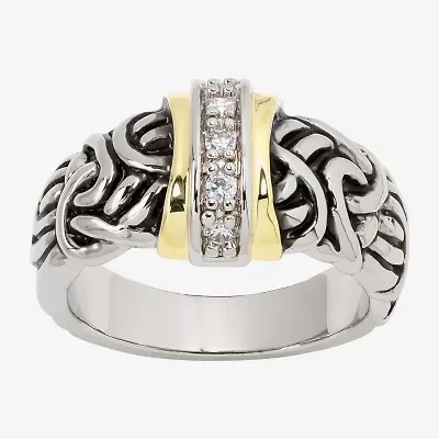 Sparkle Allure Antiqued Womens 4.5MM Cubic Zirconia 14K Gold Over Brass Pure Silver Band