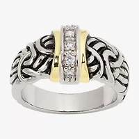 Sparkle Allure Antiqued Womens 4.5MM Cubic Zirconia 14K Gold Over Brass Pure Silver Band