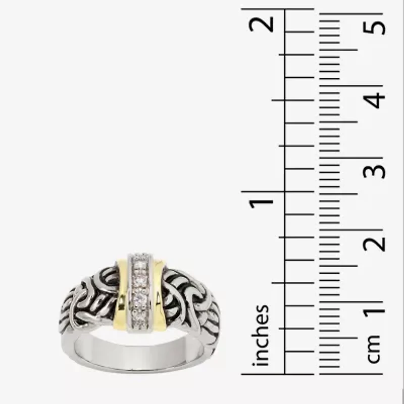 Sparkle Allure Antiqued Womens 4.5MM Cubic Zirconia 14K Gold Over Brass Pure Silver Band