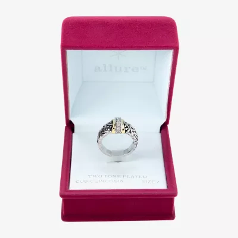 Sparkle Allure Antiqued Womens 4.5MM Cubic Zirconia 14K Gold Over Brass Pure Silver Band