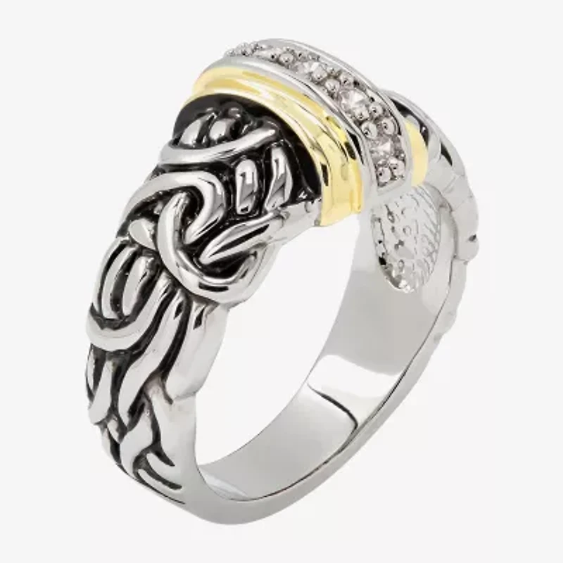Sparkle Allure Antiqued Womens 4.5MM Cubic Zirconia 14K Gold Over Brass Pure Silver Band