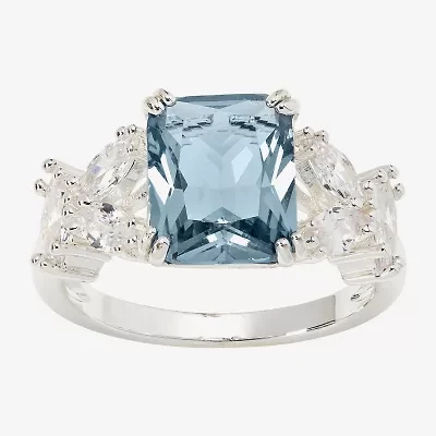 Sparkle Allure Split Shank Womens Blue Crystal Pure Silver Over Brass Cocktail Ring