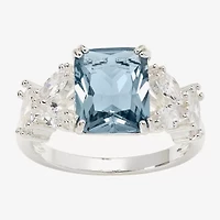 Sparkle Allure Split Shank Womens Blue Crystal Pure Silver Over Brass Cocktail Ring