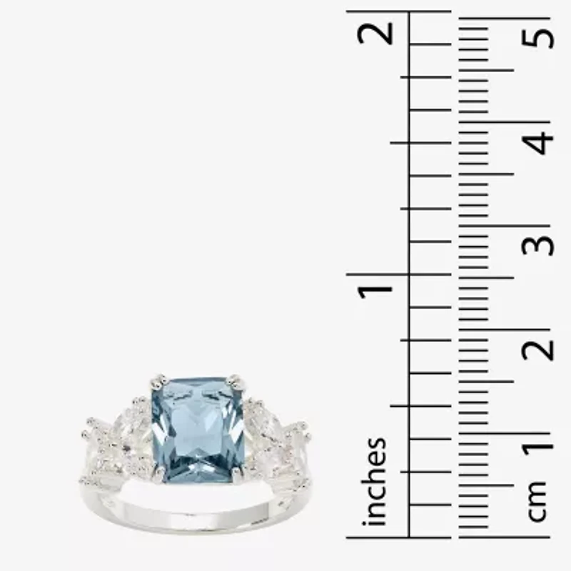 Sparkle Allure Split Shank Womens Blue Crystal Pure Silver Over Brass Cocktail Ring