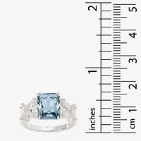 Sparkle Allure Split Shank Womens Blue Crystal Pure Silver Over Brass Cocktail Ring