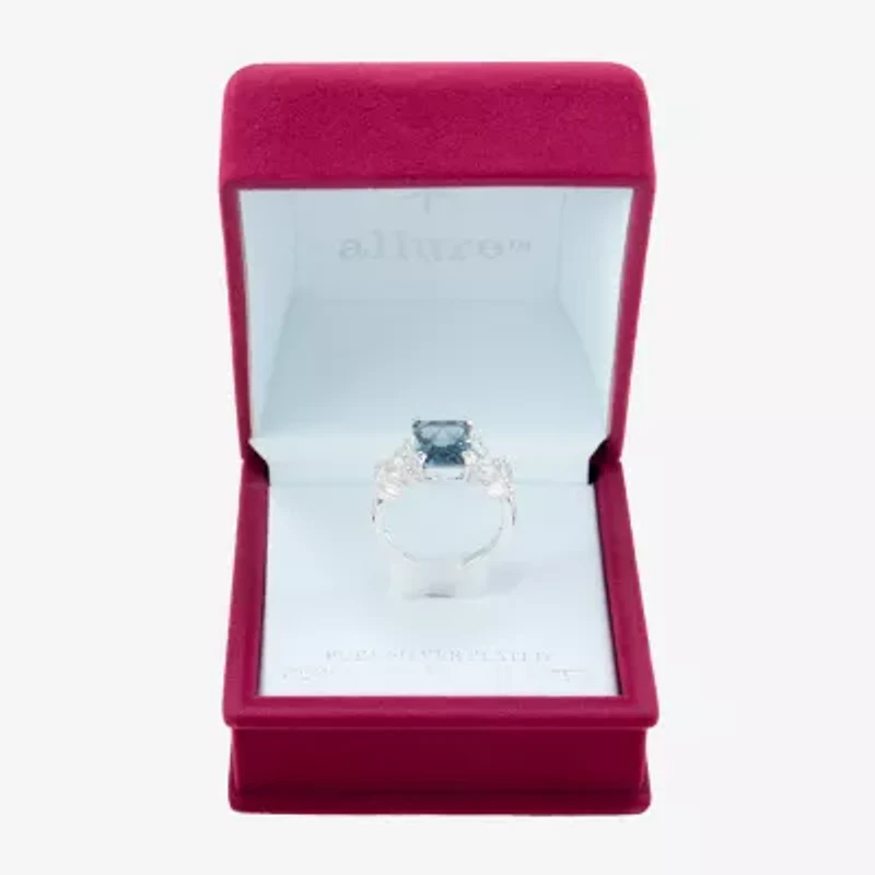 Sparkle Allure Split Shank Womens Blue Crystal Pure Silver Over Brass Cocktail Ring