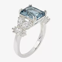 Sparkle Allure Split Shank Womens Blue Crystal Pure Silver Over Brass Cocktail Ring