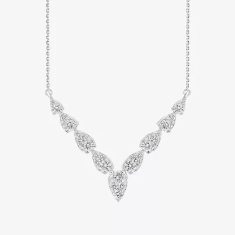 Diamond Blossom (G / Si2) Womens White Diamond 10K White Gold Chevron Necklace