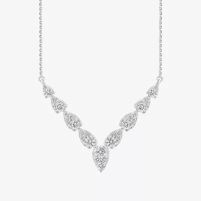 Diamond Blossom (G / Si2) Womens White Diamond 10K White Gold Chevron Necklace