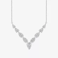 Diamond Blossom (G / Si2) Womens White Diamond 10K White Gold Chevron Necklace