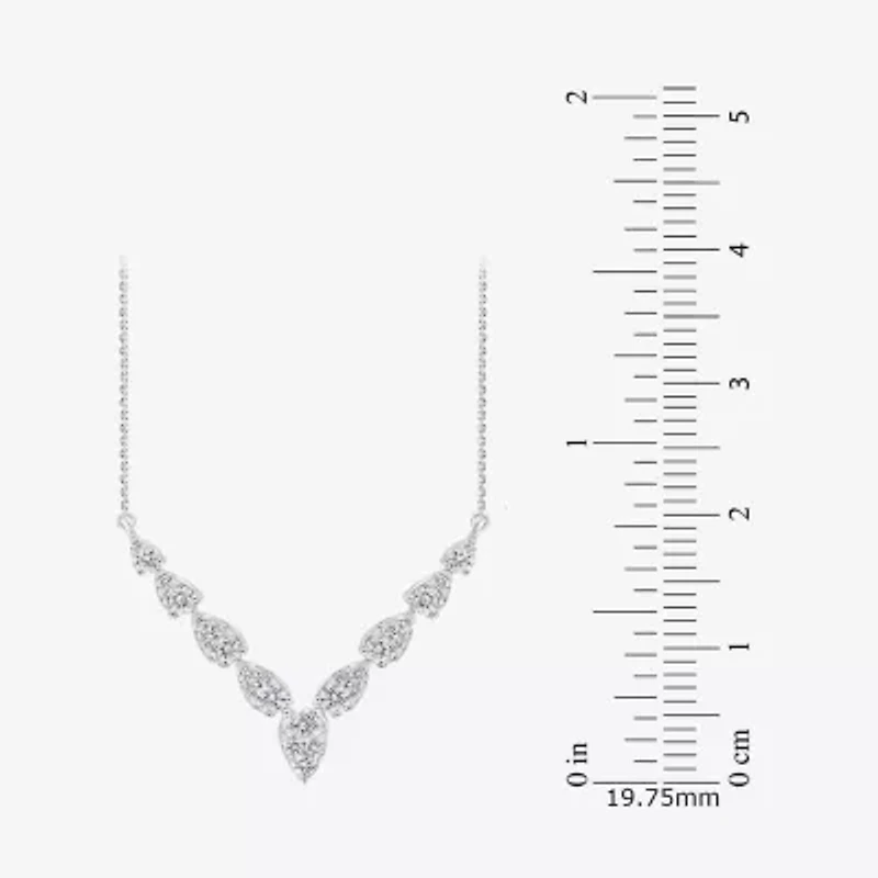 Diamond Blossom (G / Si2) Womens White Diamond 10K White Gold Chevron Necklace