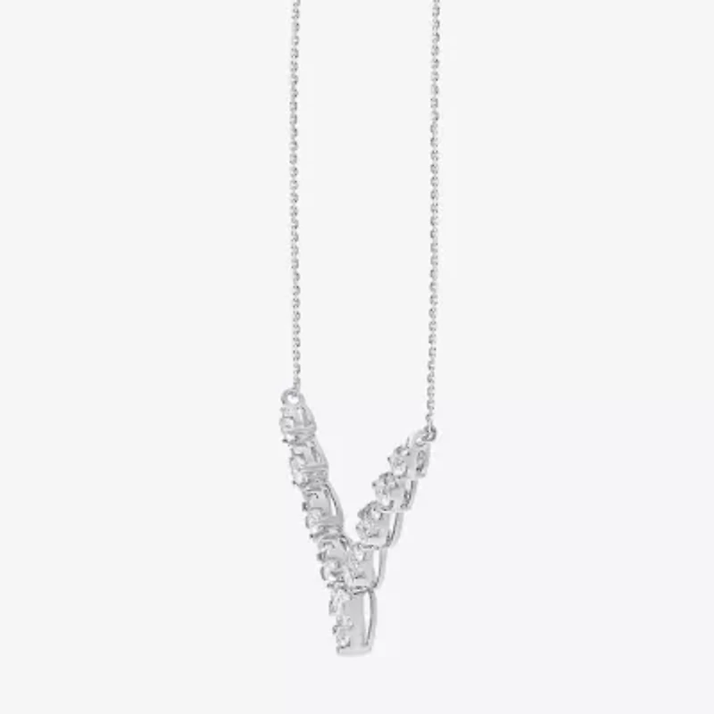 Diamond Blossom (G / Si2) Womens White Diamond 10K White Gold Chevron Necklace